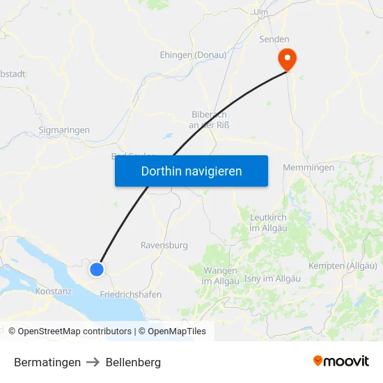 Bermatingen to Bellenberg map