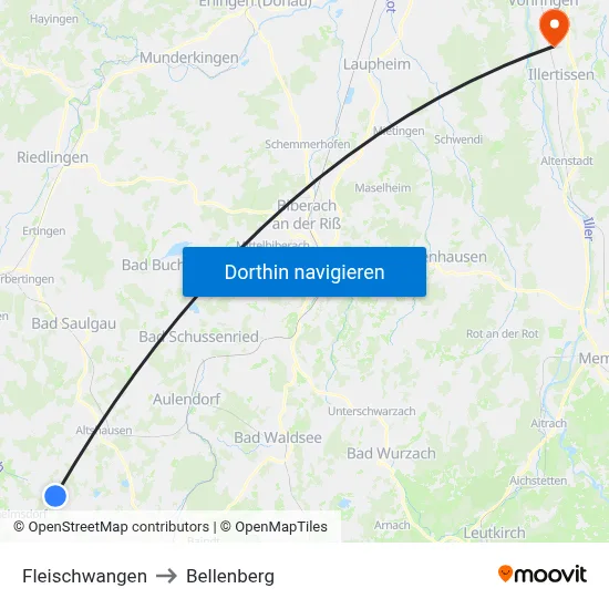 Fleischwangen to Bellenberg map