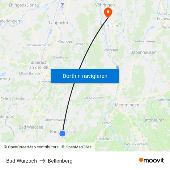 Bad Wurzach to Bellenberg map