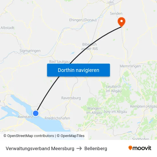 Verwaltungsverband Meersburg to Bellenberg map