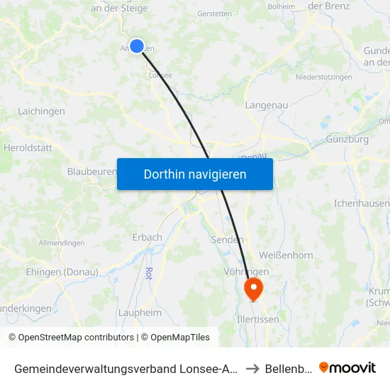 Gemeindeverwaltungsverband Lonsee-Amstetten to Bellenberg map