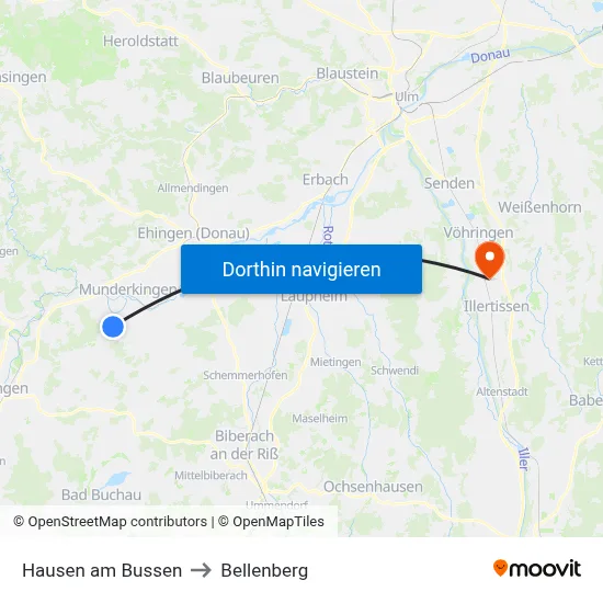 Hausen am Bussen to Bellenberg map
