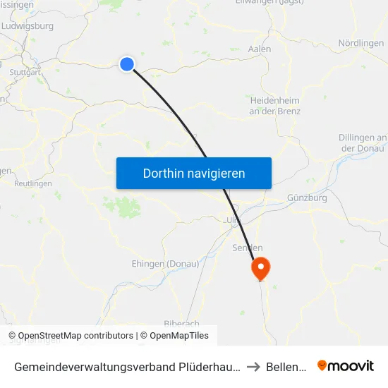 Gemeindeverwaltungsverband Plüderhausen-Urbach to Bellenberg map