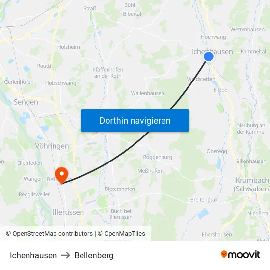 Ichenhausen to Bellenberg map