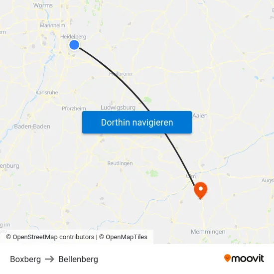 Boxberg to Bellenberg map