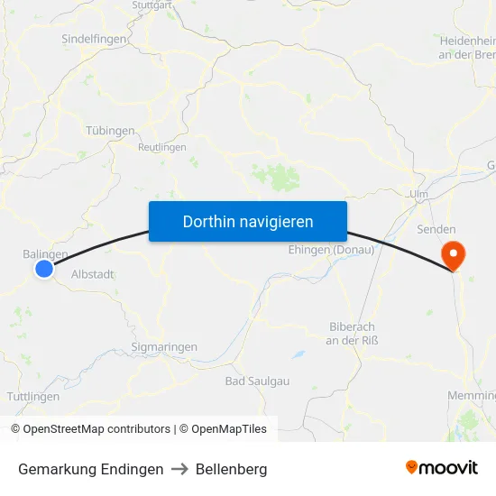 Gemarkung Endingen to Bellenberg map