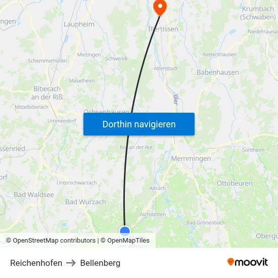 Reichenhofen to Bellenberg map
