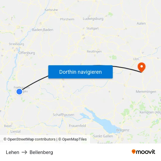 Lehen to Bellenberg map