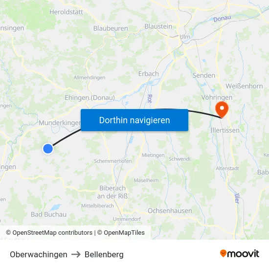 Oberwachingen to Bellenberg map