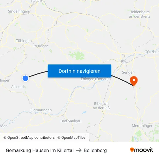 Gemarkung Hausen Im Killertal to Bellenberg map