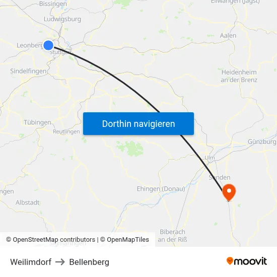 Weilimdorf to Bellenberg map