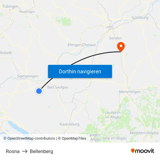 Rosna to Bellenberg map