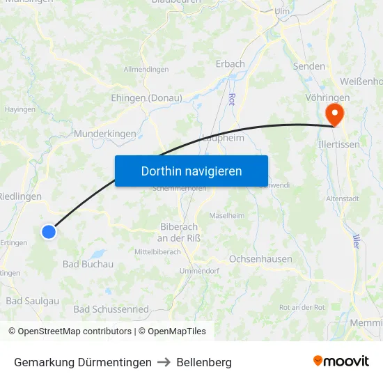Gemarkung Dürmentingen to Bellenberg map