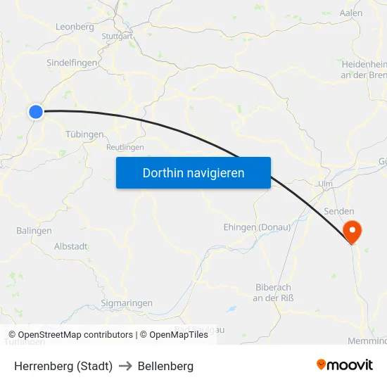Herrenberg (Stadt) to Bellenberg map