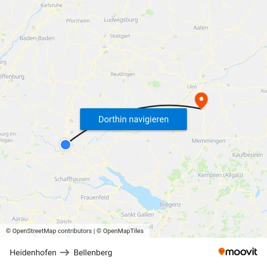 Heidenhofen to Bellenberg map