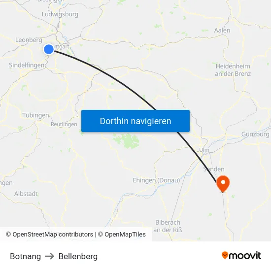 Botnang to Bellenberg map