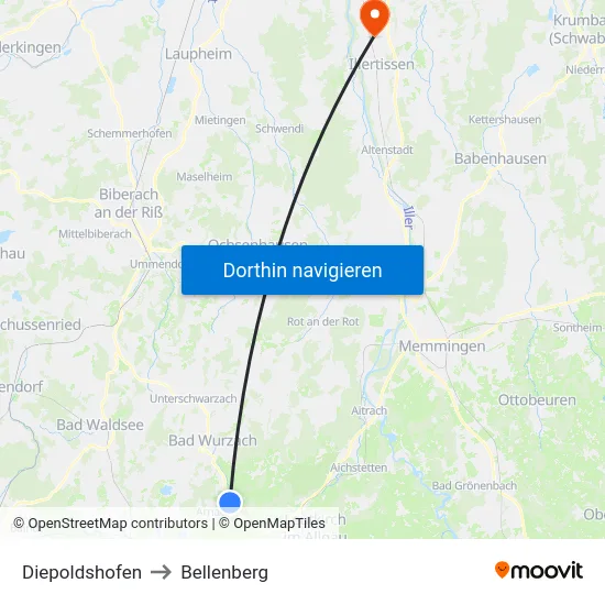 Diepoldshofen to Bellenberg map