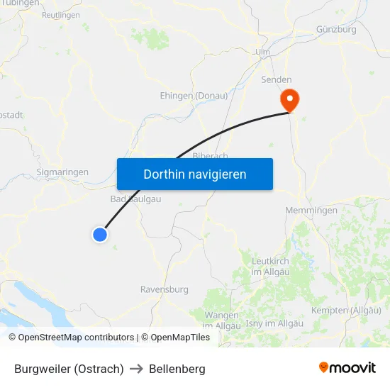 Burgweiler (Ostrach) to Bellenberg map