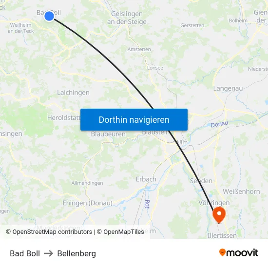 Bad Boll to Bellenberg map