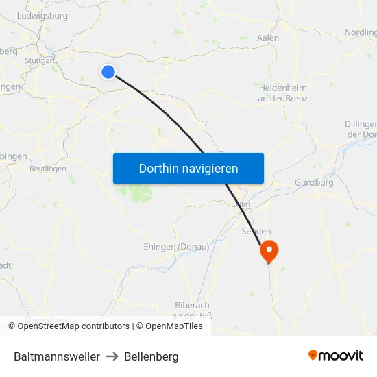Baltmannsweiler to Bellenberg map