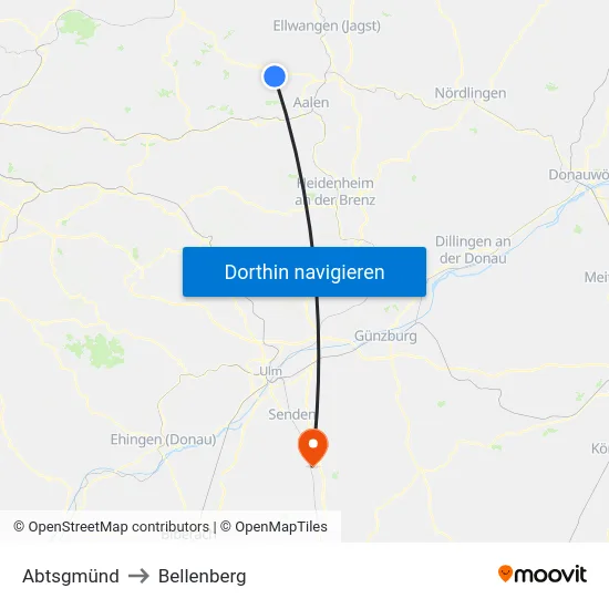 Abtsgmünd to Bellenberg map