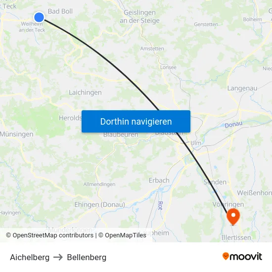 Aichelberg to Bellenberg map