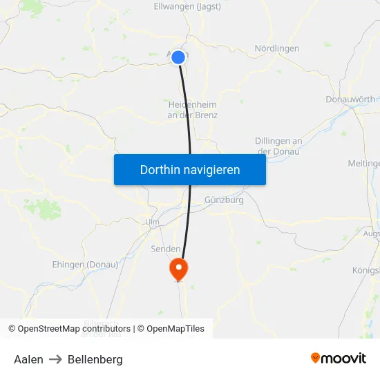 Aalen to Bellenberg map