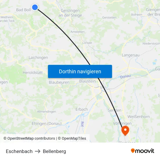 Eschenbach to Bellenberg map