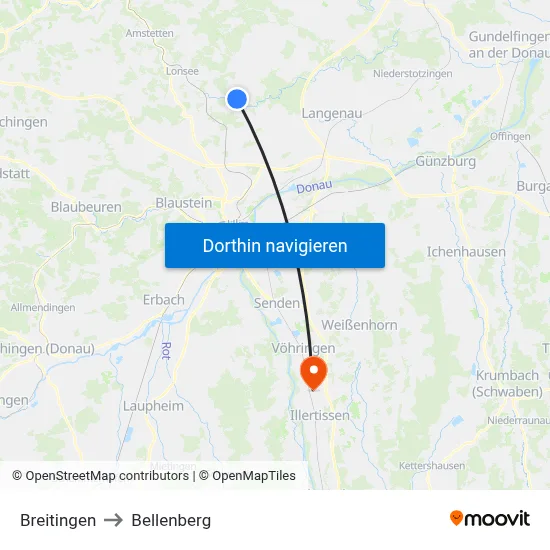 Breitingen to Bellenberg map