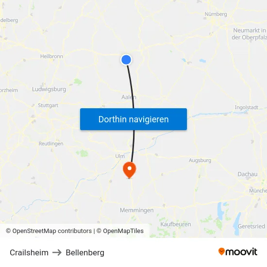 Crailsheim to Bellenberg map