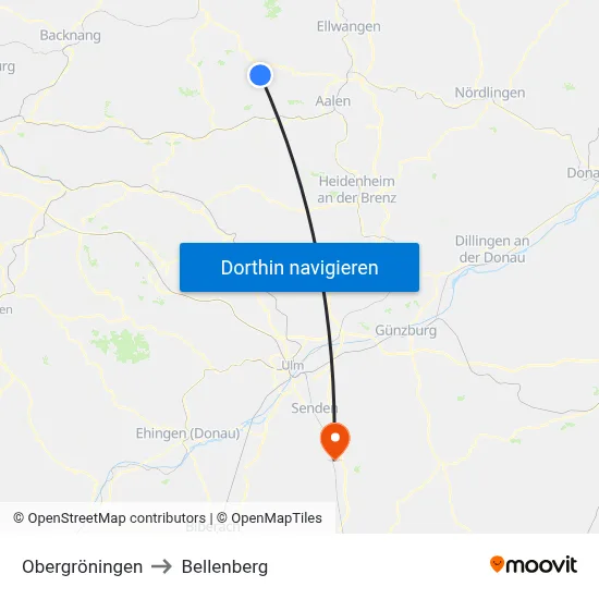 Obergröningen to Bellenberg map