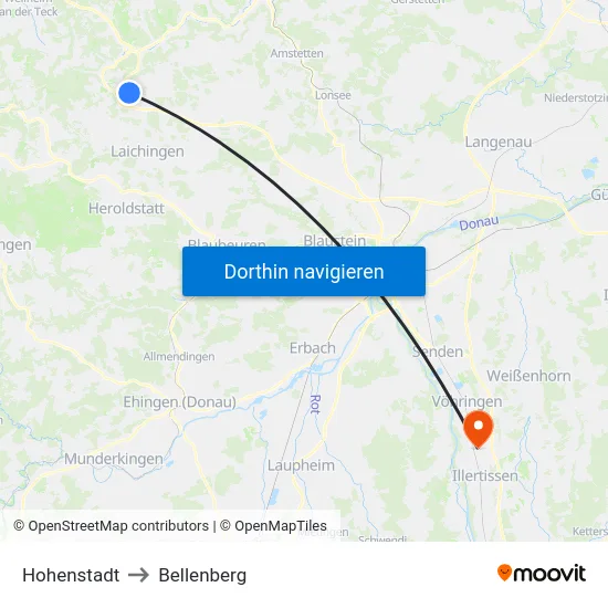 Hohenstadt to Bellenberg map