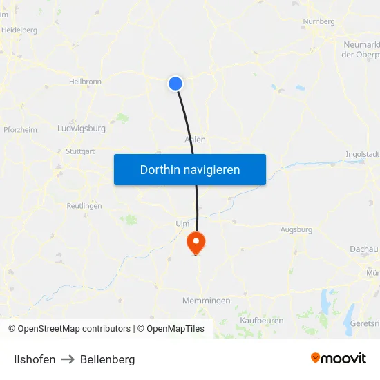Ilshofen to Bellenberg map