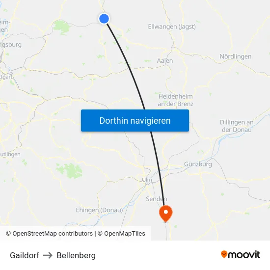 Gaildorf to Bellenberg map