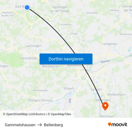 Gammelshausen to Bellenberg map