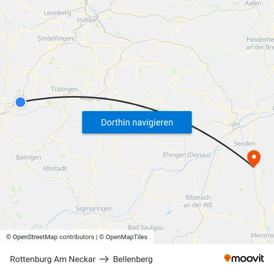 Rottenburg Am Neckar to Bellenberg map