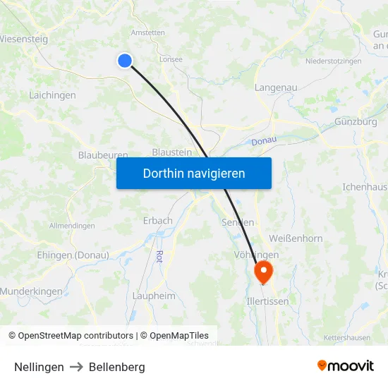 Nellingen to Bellenberg map