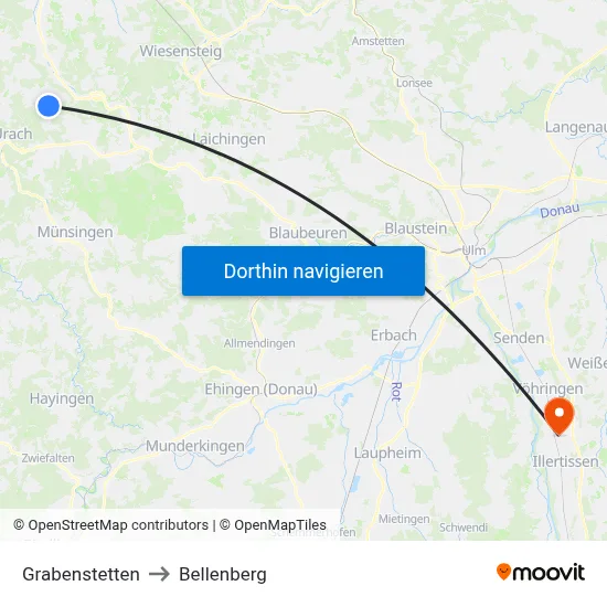 Grabenstetten to Bellenberg map