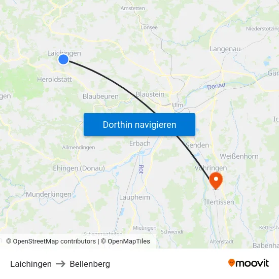 Laichingen to Bellenberg map
