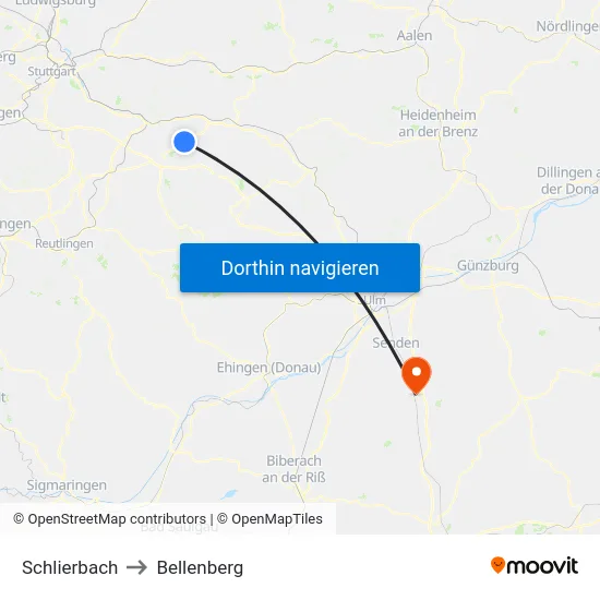 Schlierbach to Bellenberg map
