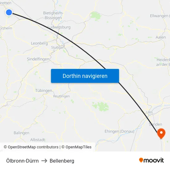 Ölbronn-Dürrn to Bellenberg map