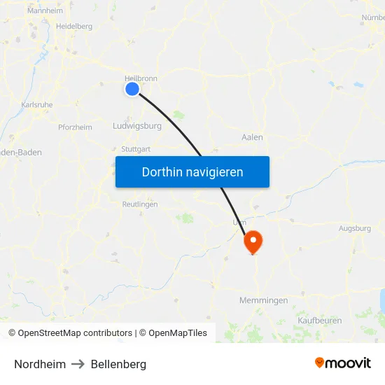 Nordheim to Bellenberg map
