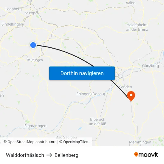 Walddorfhäslach to Bellenberg map
