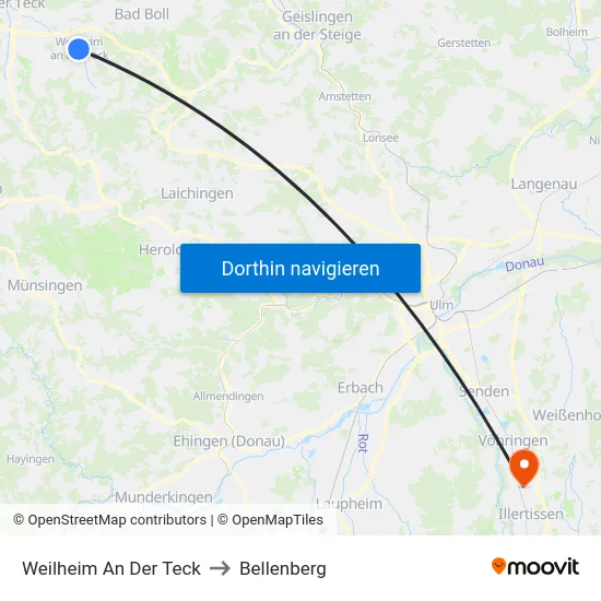 Weilheim An Der Teck to Bellenberg map