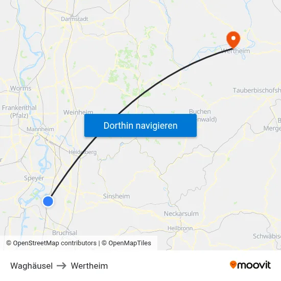 Waghäusel to Wertheim map