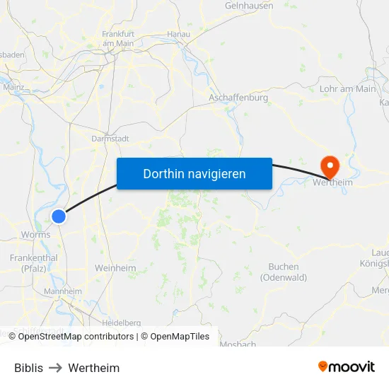 Biblis to Wertheim map
