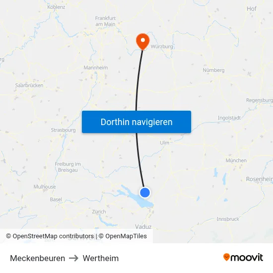 Meckenbeuren to Wertheim map