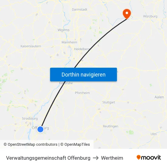 Verwaltungsgemeinschaft Offenburg to Wertheim map