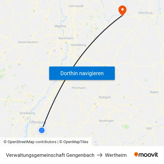 Verwaltungsgemeinschaft Gengenbach to Wertheim map