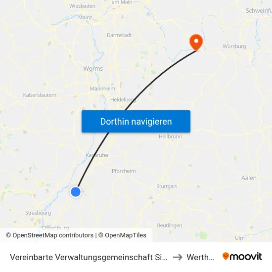 Vereinbarte Verwaltungsgemeinschaft Sinzheim to Wertheim map